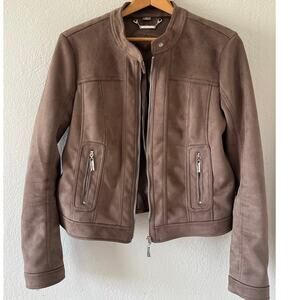 Women's JOUJOU Brown Moto Jacket Faux Suede Lined Zipped Pocket Size Large
